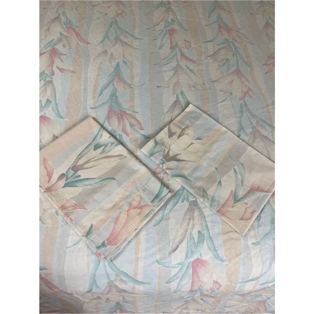 Floral Pastel Vintage Sheet Set - Soft Pink & Mint Tulips